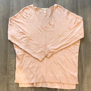 Super soft blush v-neck sweater can be worn w/ leggings or jeans